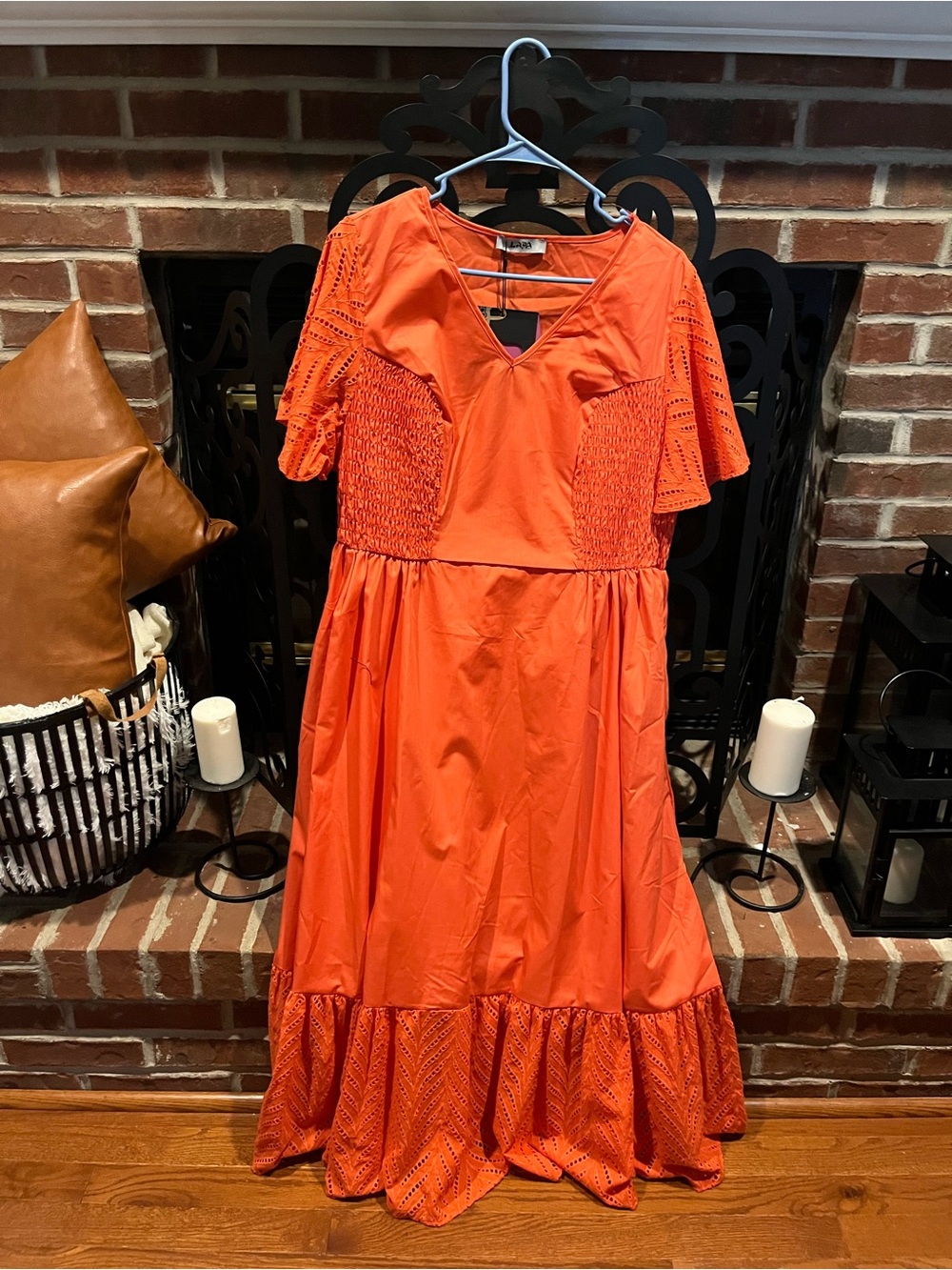 Lapa Plus Size Coral Midi Dress with Flutter Eyelet Sleeves Size:1X NWT - Picture 2 of 8